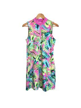 Tommy Bahama Womens Golf Dress Mini Sleeveless Tropical Print Pink Green Size M